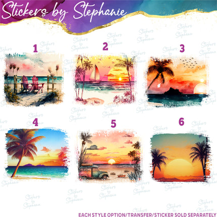 (s02-162) Beach Landscape Graphic Iron-On Transfer or Sticker