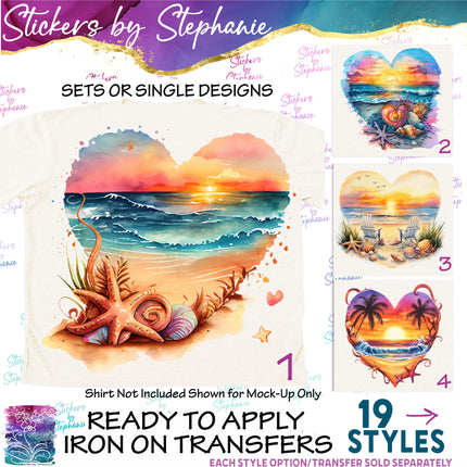 (s02-163) Beach Landscape Heart Graphic Iron-On Transfer or Sticker
