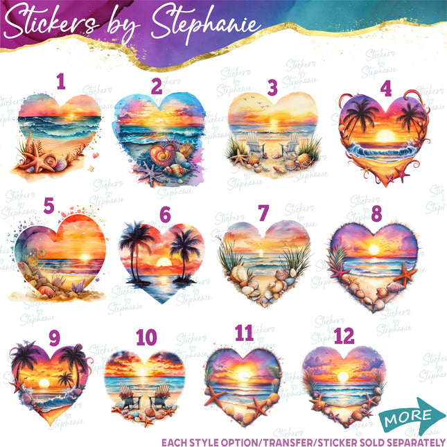 (s02-163) Beach Landscape Heart Graphic Iron-On Transfer or Sticker