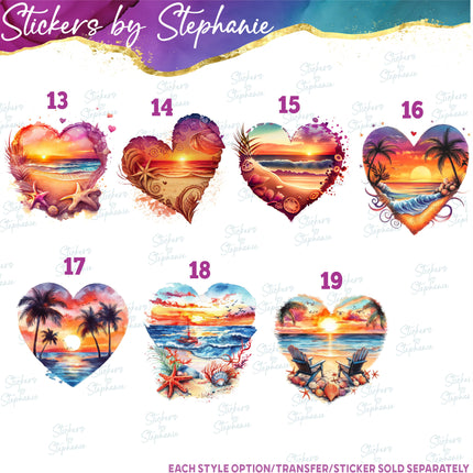 (s02-163) Beach Landscape Heart Graphic Iron-On Transfer or Sticker