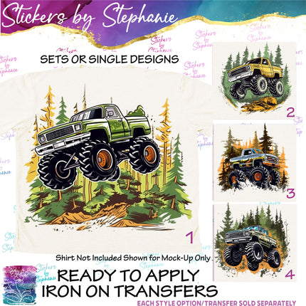 (s02-164) Monster Truck Forest Graphic Iron-On Transfer or Sticker
