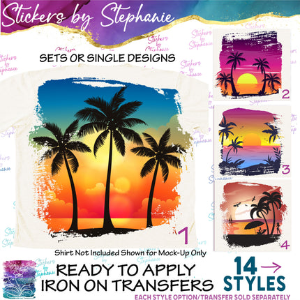 (s02-165) Sunset Beach Landscape Graphic Iron-On Transfer or Sticker
