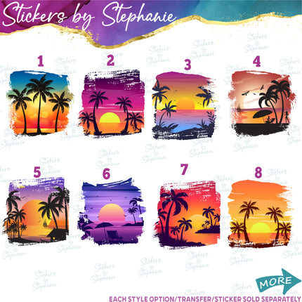 (s02-165) Sunset Beach Landscape Graphic Iron-On Transfer or Sticker