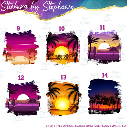 (s02-165) Sunset Beach Landscape Graphic Iron-On Transfer or Sticker