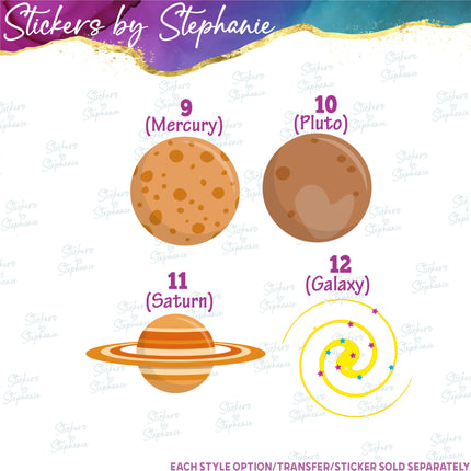 (s02-166) Planets Earth Sun Moon Illustrated Graphic Iron-On Transfer