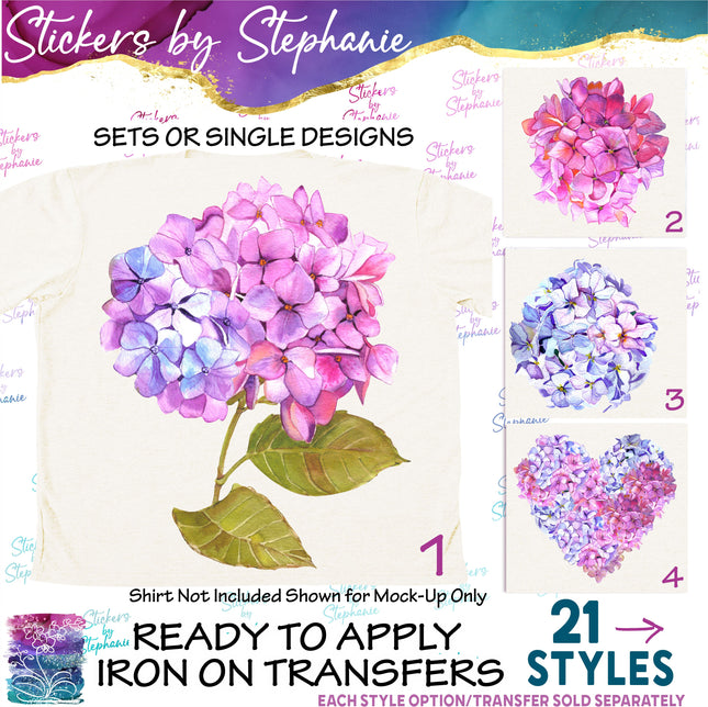 (s02-169) Hydrangea Purple Hydrangeas Graphic Iron-On Transfer or Sticker