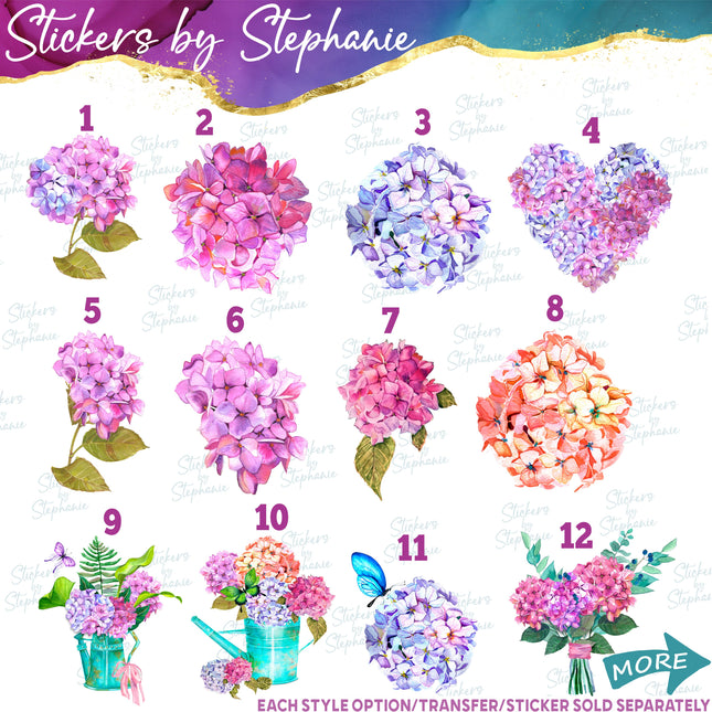 (s02-169) Hydrangea Purple Hydrangeas Graphic Iron-On Transfer or Sticker