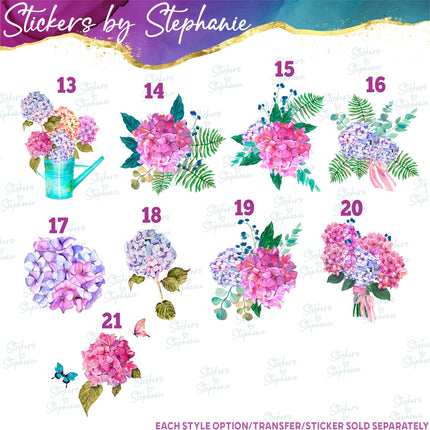 (s02-169) Hydrangea Purple Hydrangeas Graphic Iron-On Transfer or Sticker