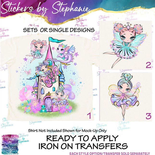 (s02-171) Fairy Castle Fairies Graphic Iron-On Transfer