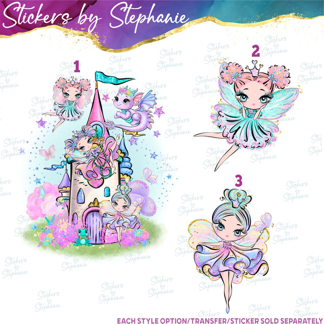 (s02-171) Fairy Castle Fairies Graphic Iron-On Transfer