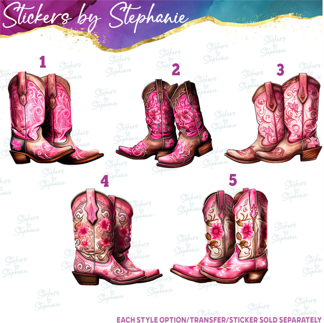 (s02-177) Pink Cowboy Cowgirl Boots Graphic Iron-On Transfer