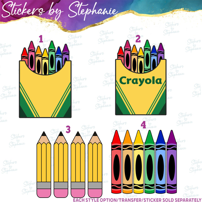 (s02-018) Box Crayons Yellow Pencils Graphic Iron-On Transfer