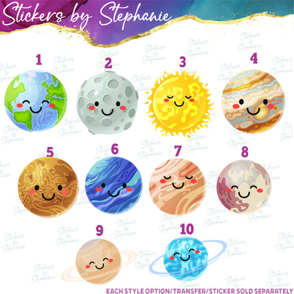 (s02-180) Kawaii Planets Earth Sun Moon Graphic Iron-On Transfer