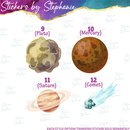 (s02-181) Earth Sun Moon Planets Illustrated Graphic Iron-On Transfer