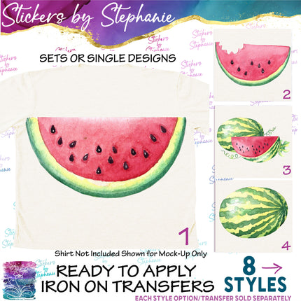 (s02-182) Red Watermelon Half Slice Whole Watercolor Graphic Iron-On Transfer or Sticker