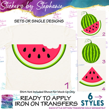 (s02-185) Red Half Quarter Slice Whole Illustrated Graphic Iron-On Transfer or Sticker