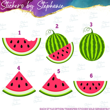 (s02-185) Red Half Quarter Slice Whole Illustrated Graphic Iron-On Transfer or Sticker