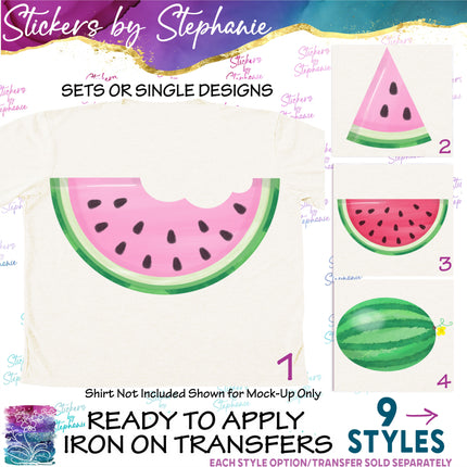 (s02-186) Pink Red Half Quarter Slice Whole Illustrated Graphic Iron-On Transfer or Sticker