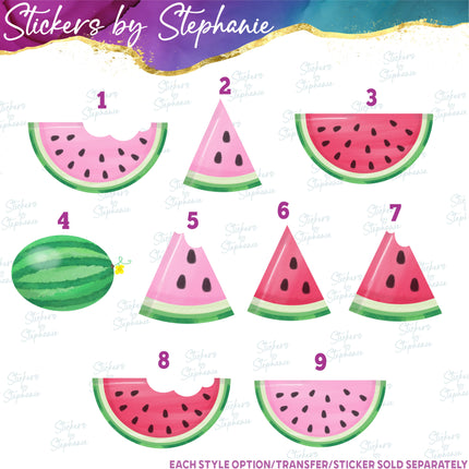 (s02-186) Pink Red Half Quarter Slice Whole Illustrated Graphic Iron-On Transfer or Sticker