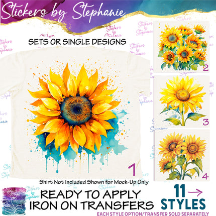 (s02-187) Sunflowers Watercolor Graphic Iron-On Transfer or Sticker