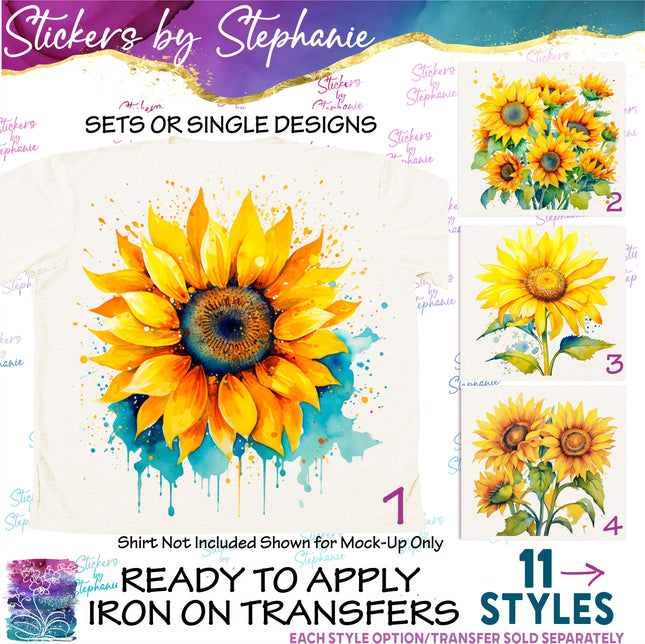 (s02-187) Sunflowers Watercolor Graphic Iron-On Transfer or Sticker