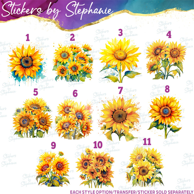 (s02-187) Sunflowers Watercolor Graphic Iron-On Transfer or Sticker