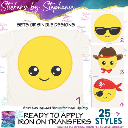 (s02-188) Emoji Smiley Face Character Graphic Iron-On Transfer