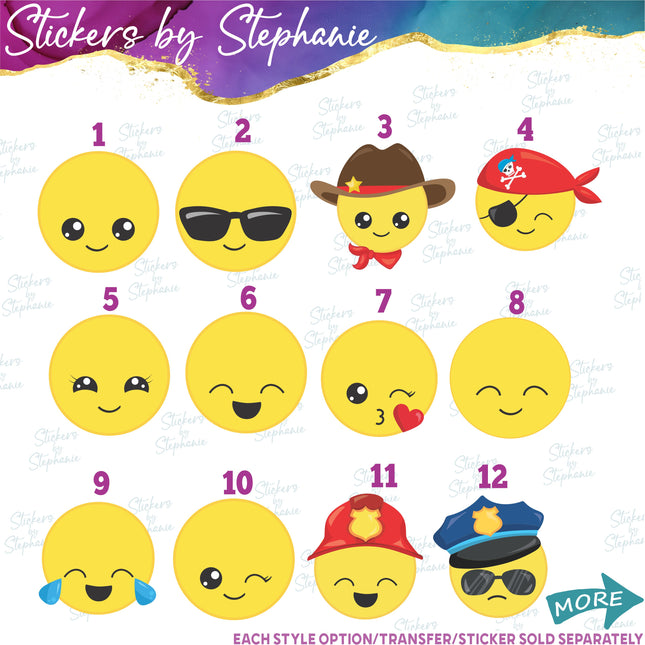 (s02-188) Emoji Smiley Face Character Graphic Iron-On Transfer