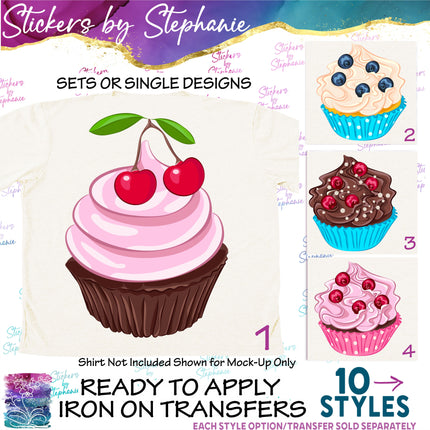 (s02-191) Cupcake Fruist Ilustrated Graphic Iron-On Transfer
