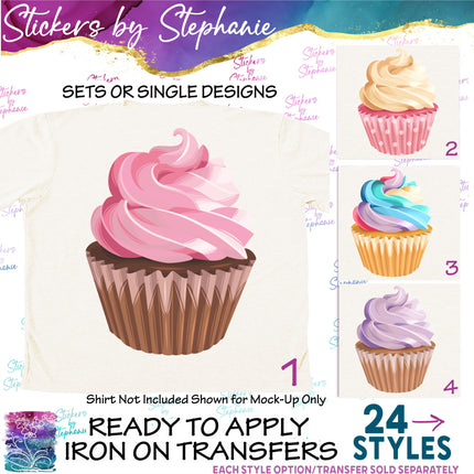 (s02-193) Cupcake Cupcakes Illustrated Graphic Iron-On Transfer