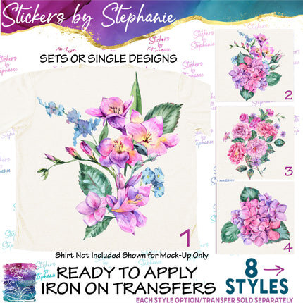 (s02-194) Purple Freesia Hydrangea Flowers Graphic Iron-On Transfer or Sticker
