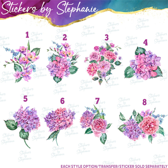 (s02-194) Purple Freesia Hydrangea Flowers Graphic Iron-On Transfer or Sticker