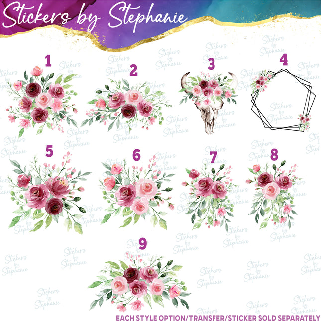 (s02-195) Burgundy Pink Roses Flowers Graphic Iron-On Transfer or Sticker