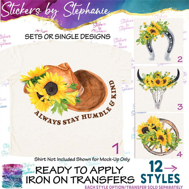 (s02-197) Sunflowers Country Western Graphic Iron-On Transfer