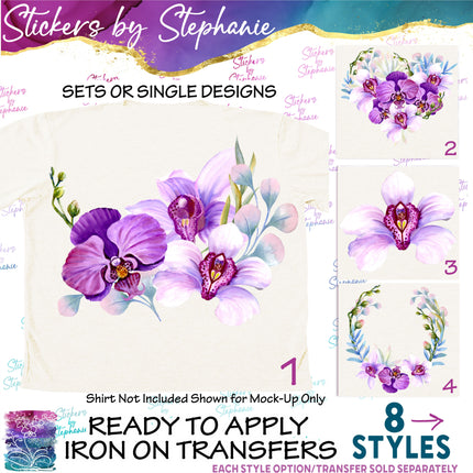 (s02-198) Purple White Orchids Flowers Graphic Iron-On Transfer or Sticker