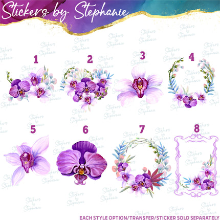 (s02-198) Purple White Orchids Flowers Graphic Iron-On Transfer or Sticker