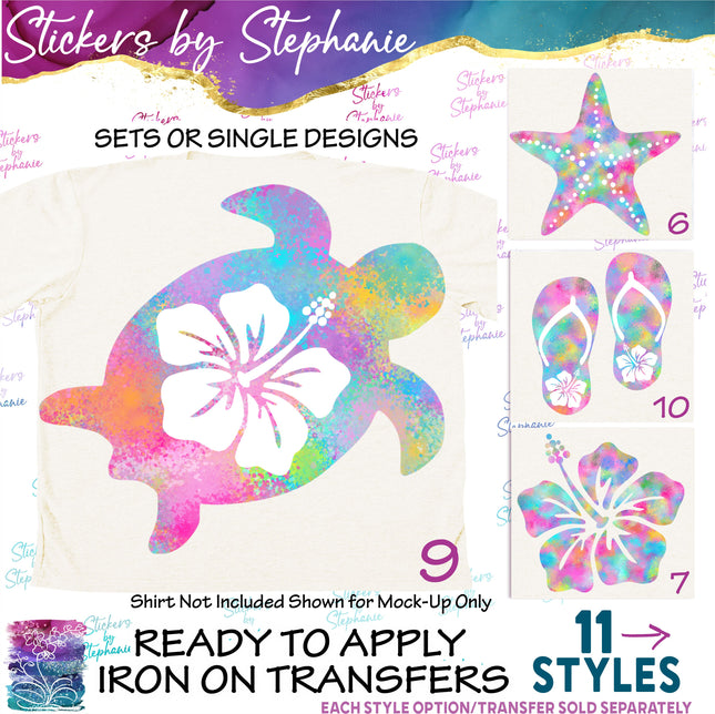 (s02-002) Sea Turtle Starfish Tropical Graphic Iron-On Transfer