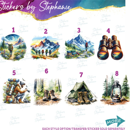 (s02-200) Hiking Backpacking Graphic Iron-On Transfer or Sticker
