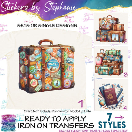 (s02-203) Suitcase Passport Travel Graphic Iron-On Transfer or Sticker