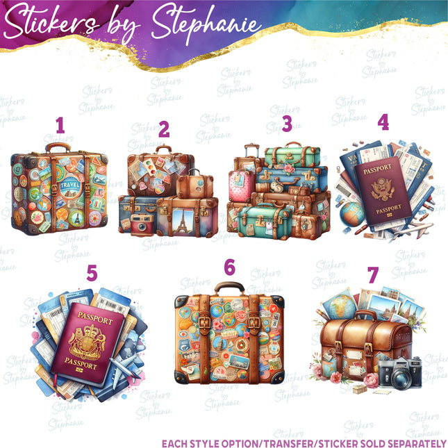 (s02-203) Suitcase Passport Travel Graphic Iron-On Transfer or Sticker
