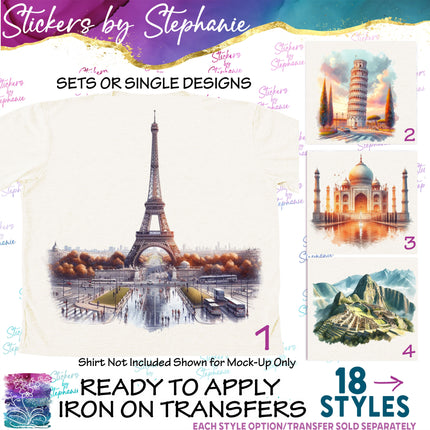 (s02-205) Travel World Landmarks Graphic Iron-On Transfer or Sticker