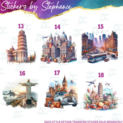 (s02-205) Travel World Landmarks Graphic Iron-On Transfer or Sticker