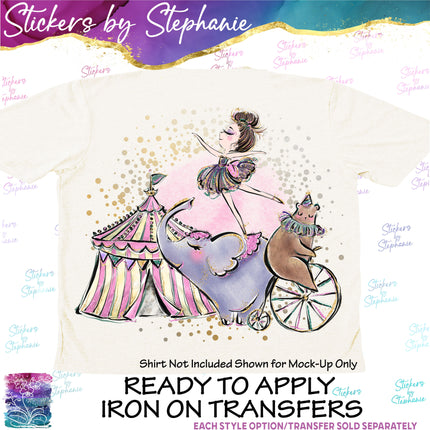 (s02-207) Circus Illustrated Graphic Iron-On Transfer or Sticker