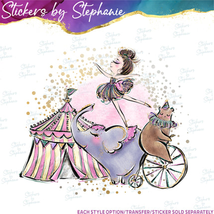 (s02-207) Circus Illustrated Graphic Iron-On Transfer or Sticker
