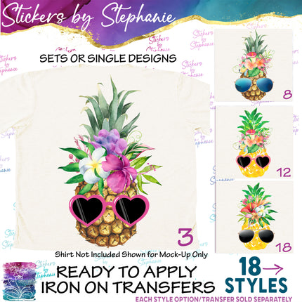 (s02-211) Pineapple Sunglasses Flowers Graphic Iron-On Transfer