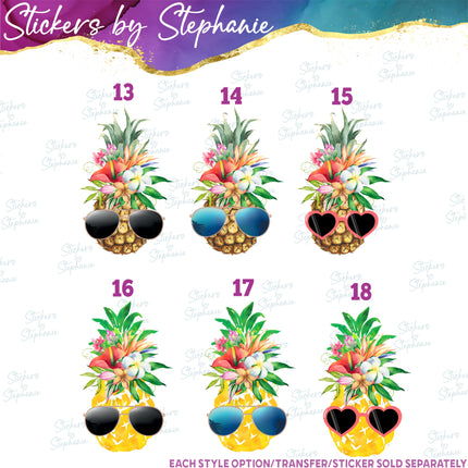 (s02-211) Pineapple Sunglasses Flowers Graphic Iron-On Transfer
