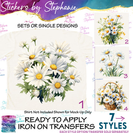 (s02-212) White Daisies Daisy Flowers Graphic Iron-On Transfer or Sticker
