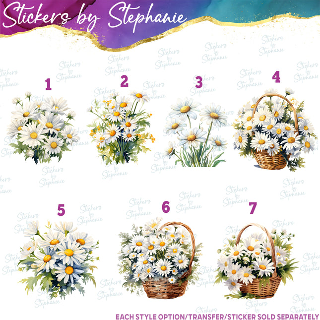 (s02-212) White Daisies Daisy Flowers Graphic Iron-On Transfer or Sticker