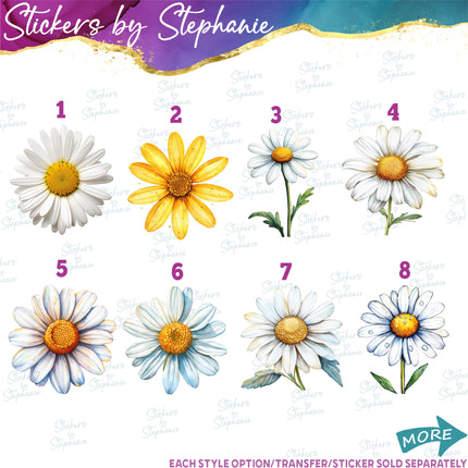 (s02-213) White Yellow Daisy Flower Graphic Iron-On Transfer or Sticker