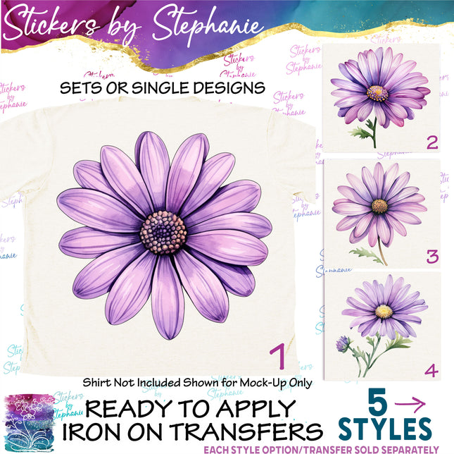 (s02-215) Purple Daisy Daisies Flowers Graphic Iron-On Transfer or Sticker